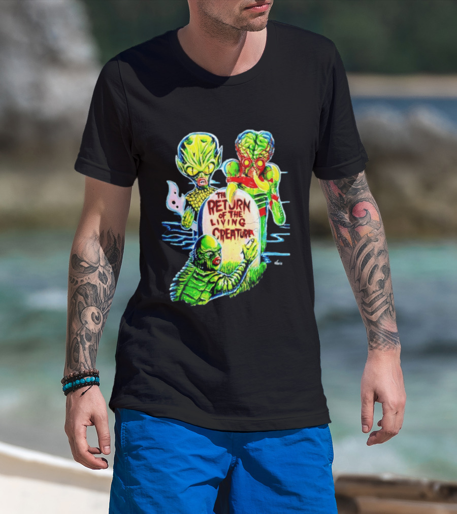 The Return Of The Living Creature Horror Movie Monsters And Tombstone Scene T-Shirt