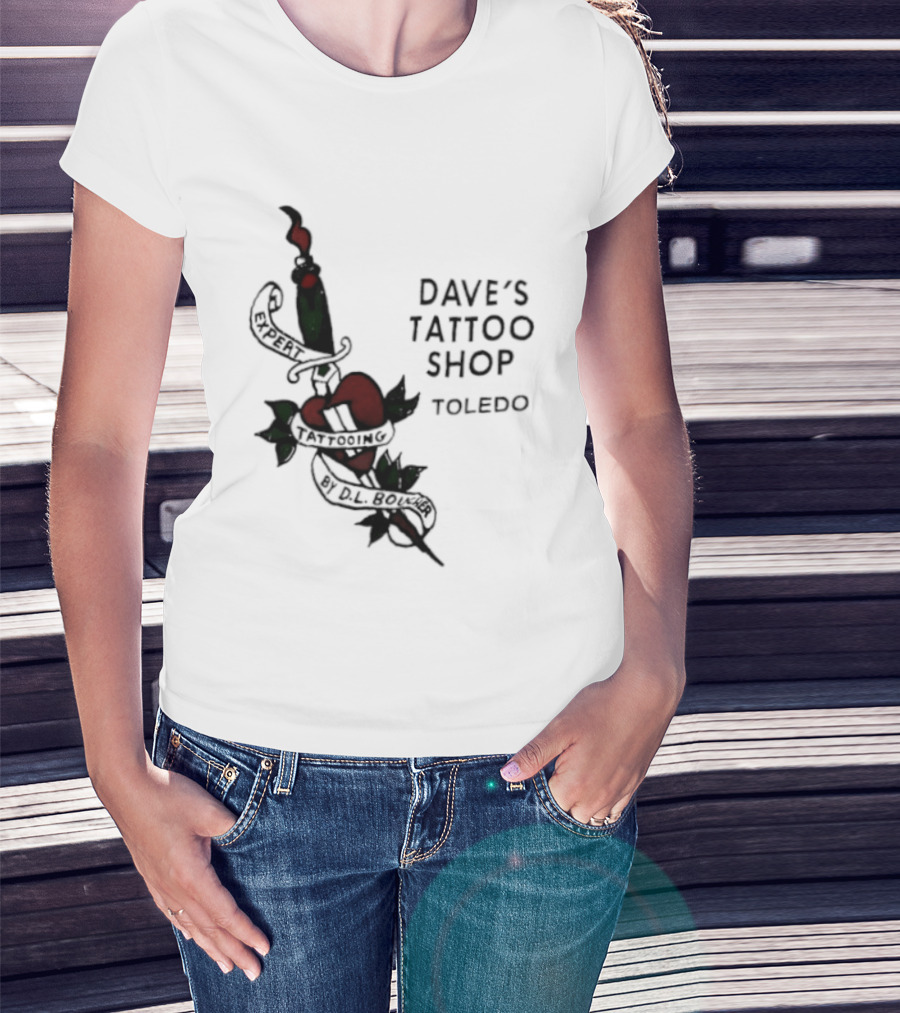 Dave's Tattoo Shop Toledo Expert Tattooing By DL Boucher Heart And Dagger Tattoo T-Shirt
