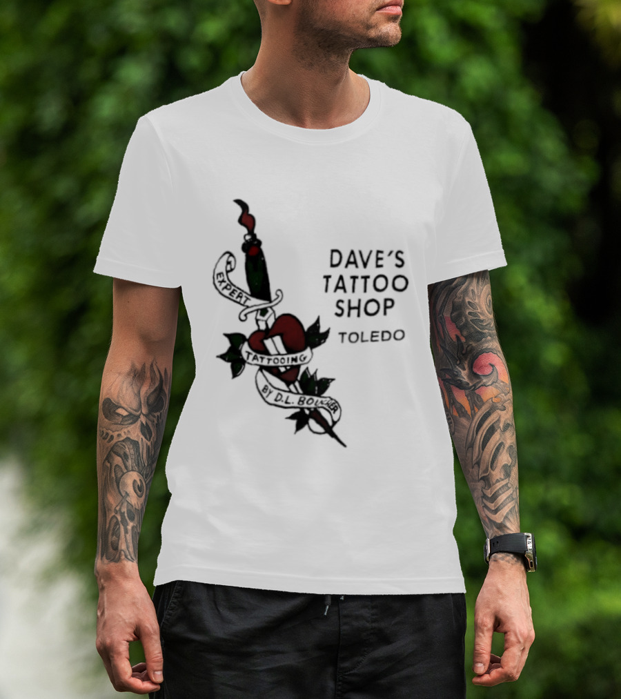 Dave's Tattoo Shop Toledo Expert Tattooing By DL Boucher Heart And Dagger Tattoo T-Shirt