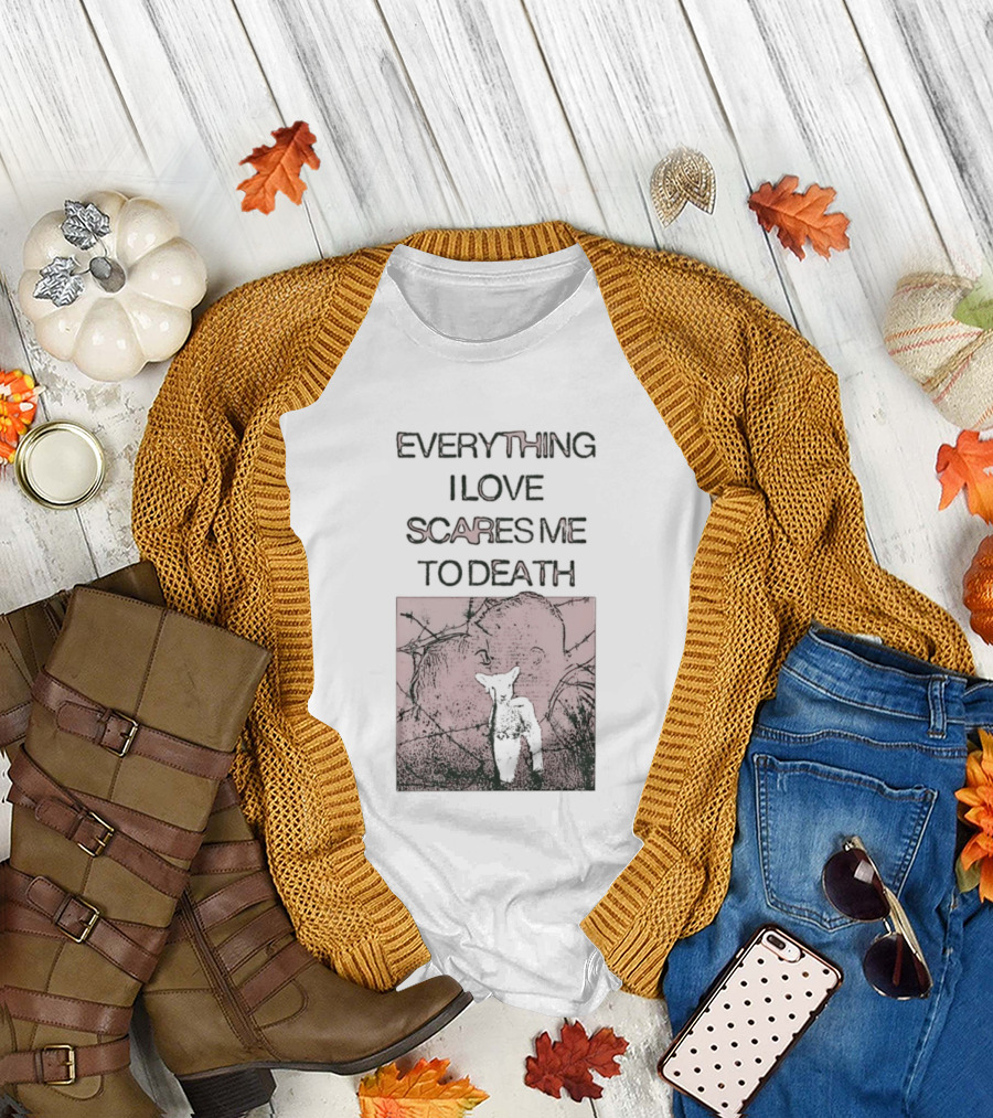 Everything I Love Scares Me To Death Existential Dread Sheep On Red T-Shirt