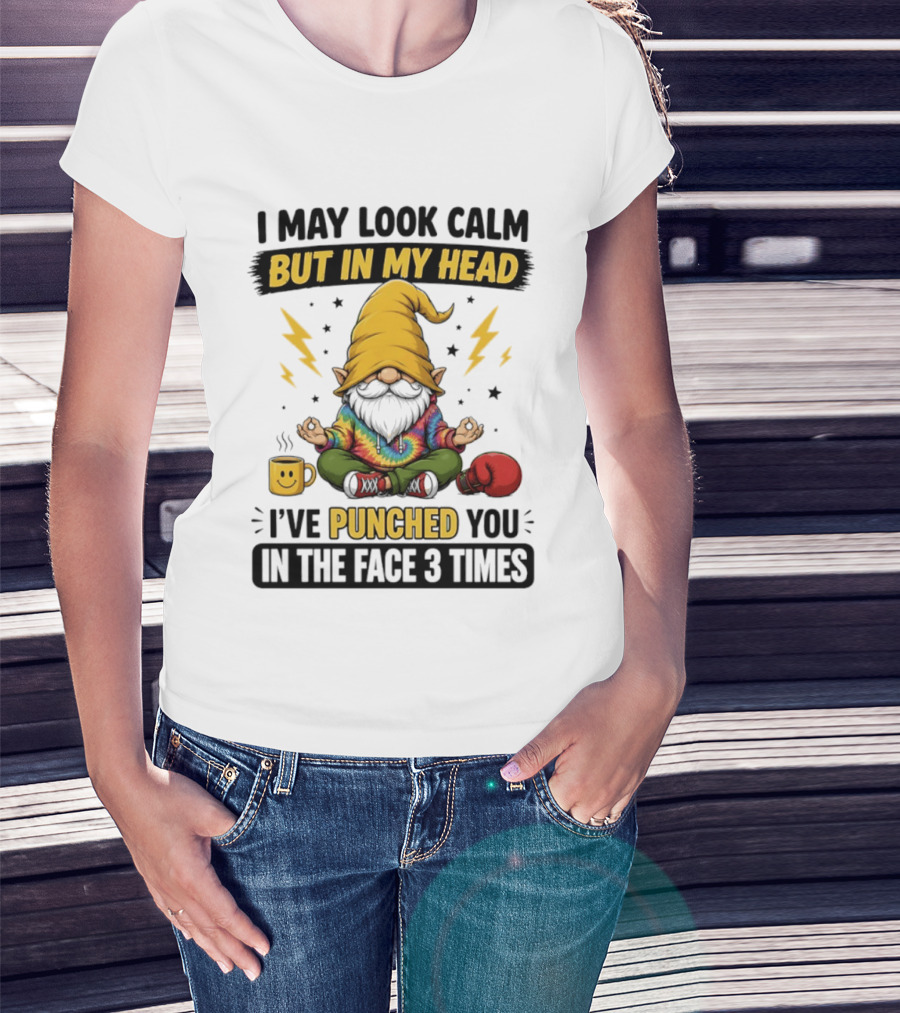 Gnome I May Look Calm But In My Head I've Punched You In The Face 3 Times T-Shirt