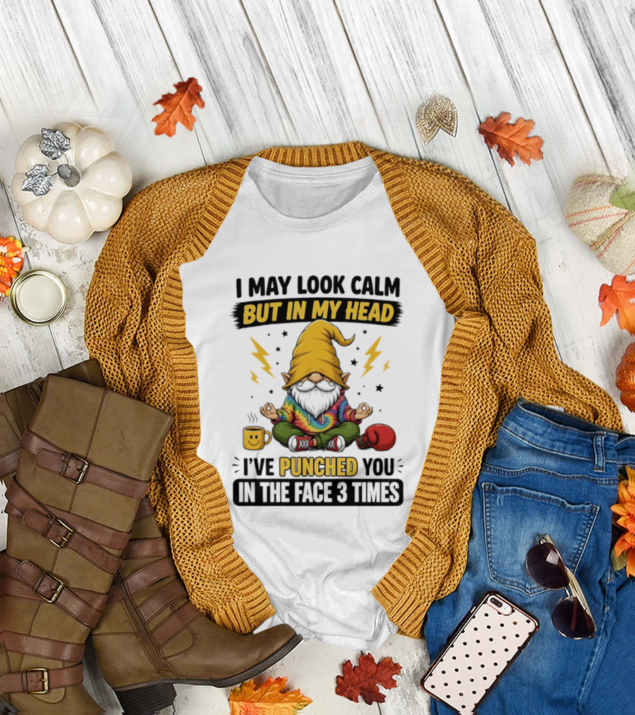 Gnome I May Look Calm But In My Head I've Punched You In The Face 3 Times T-Shirt