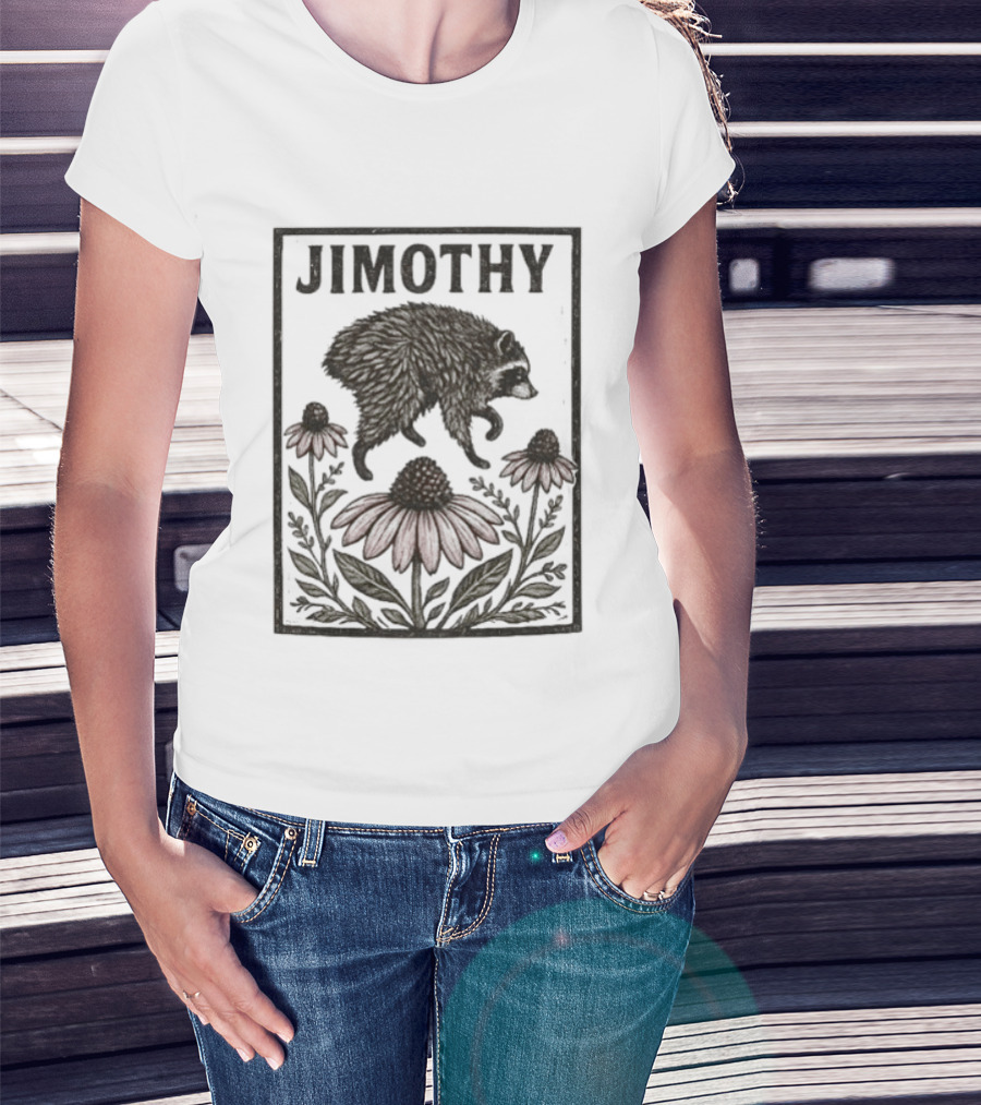 Jimothy Raccoon Coneflower Botanical Floral T-Shirt