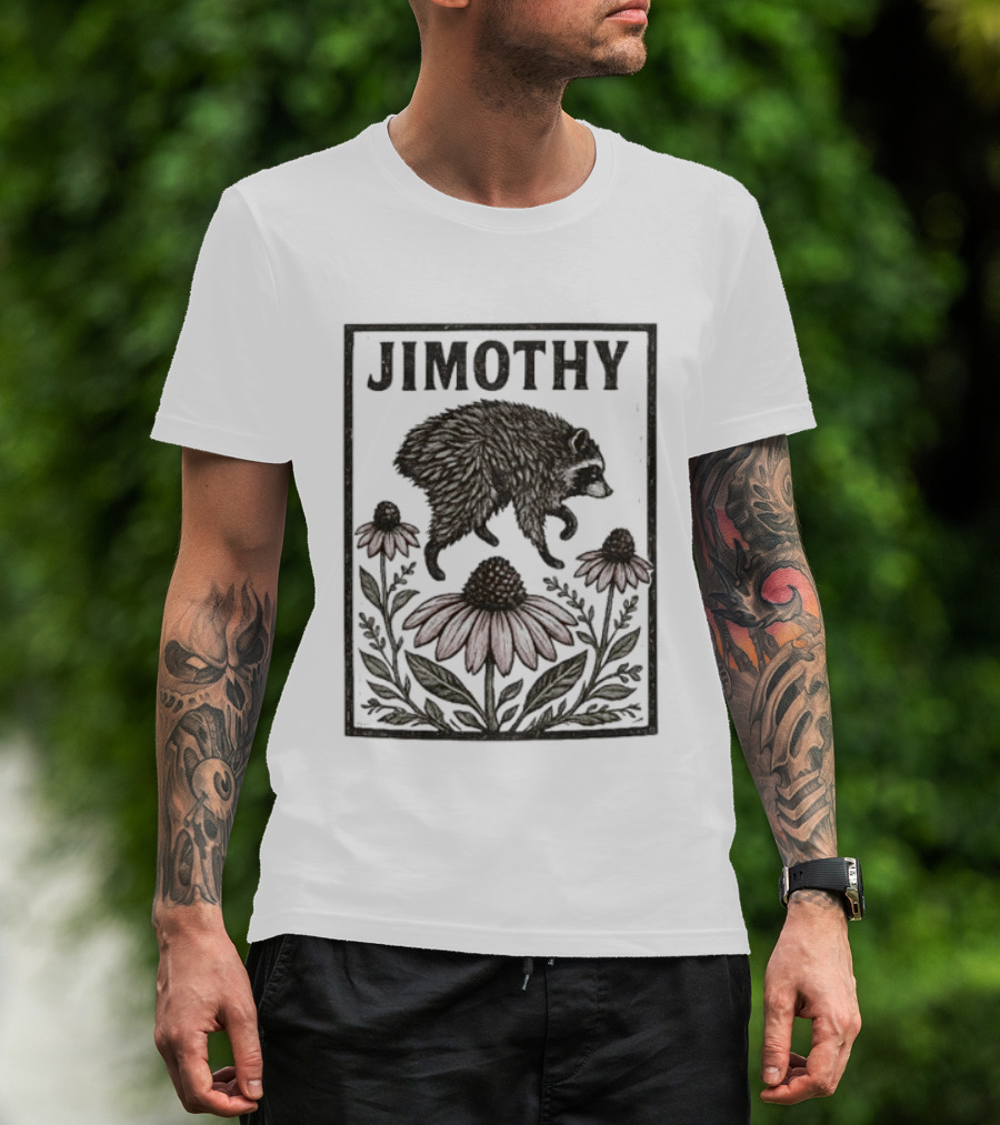 Jimothy Raccoon Coneflower Botanical Floral T-Shirt