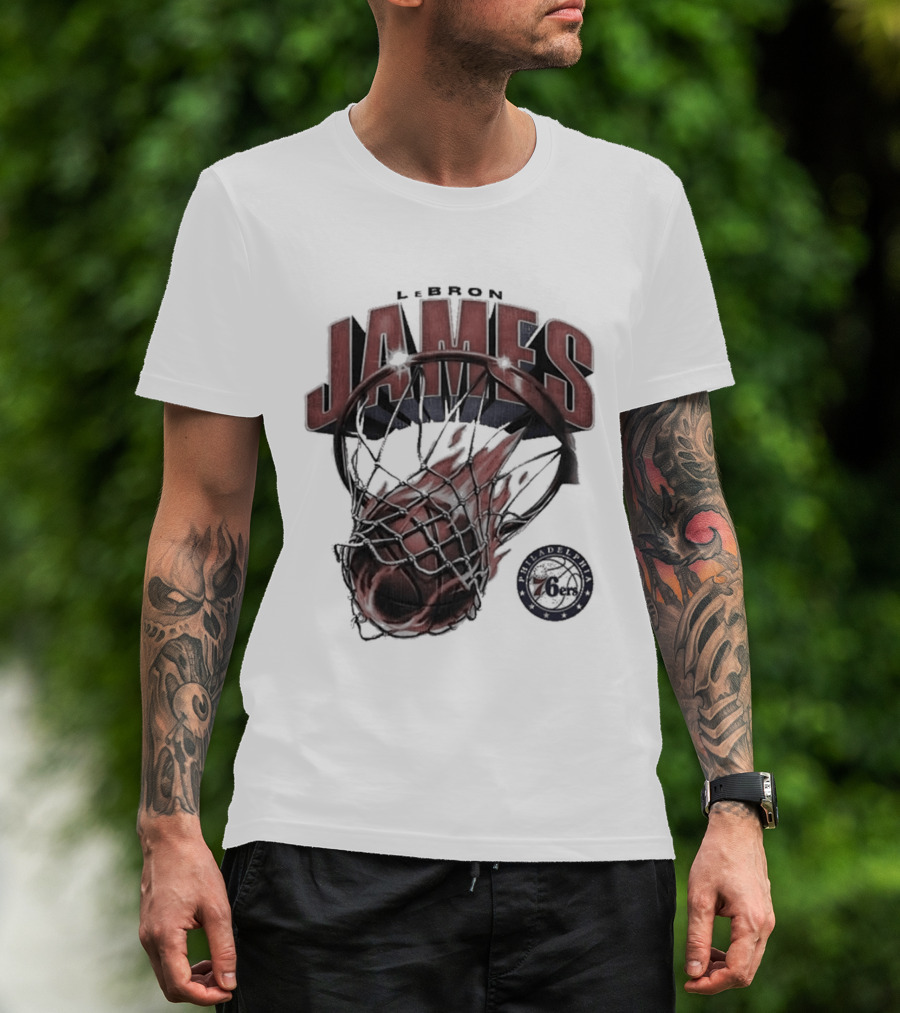 LeBron James 76ers Basketball Iconic Slam Dunk 76ers T-Shirt