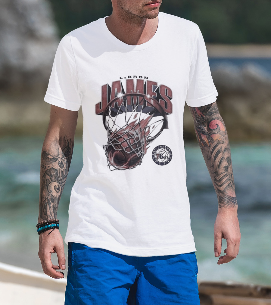 LeBron James 76ers Basketball Iconic Slam Dunk 76ers T-Shirt