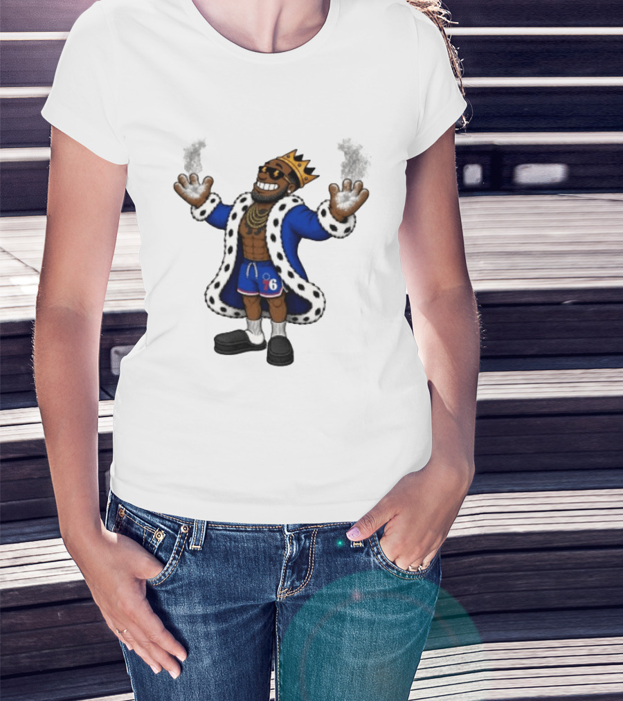 Philadelphia 76ers Cartoon King LeBron James Style Player With Crown And Robe T-Shirt
