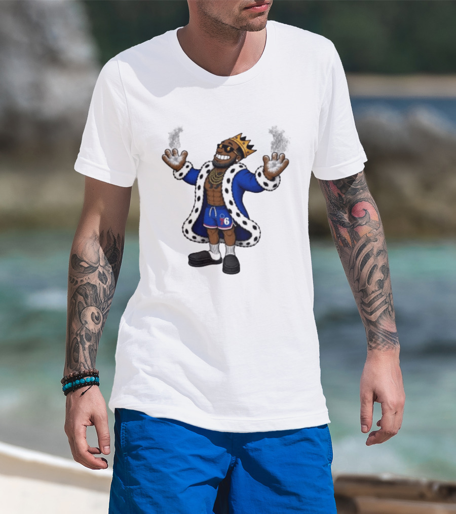 Philadelphia 76ers Cartoon King LeBron James Style Player With Crown And Robe T-Shirt