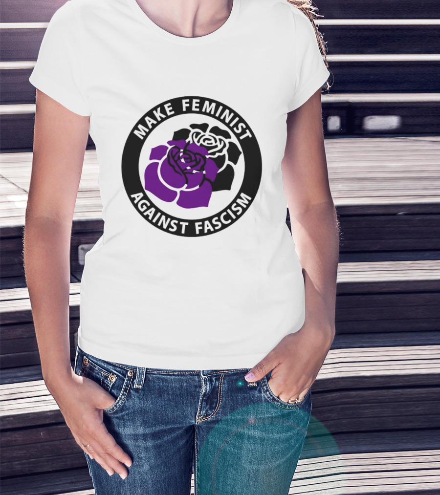 Make Feminist Against Fascism Purple Black Rose T-Shirt