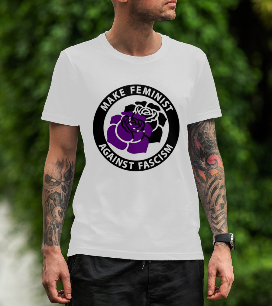 Make Feminist Against Fascism Purple Black Rose T-Shirt