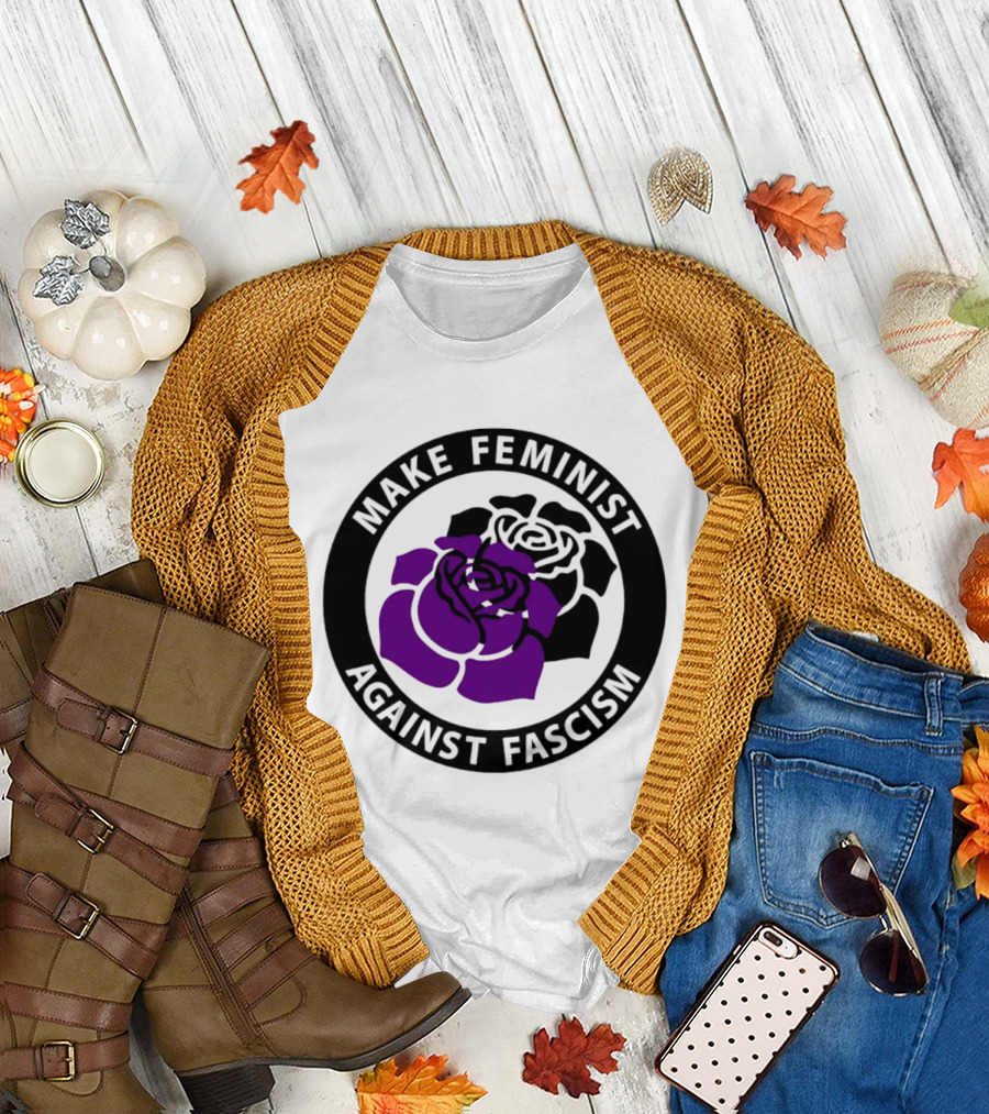Make Feminist Against Fascism Purple Black Rose T-Shirt