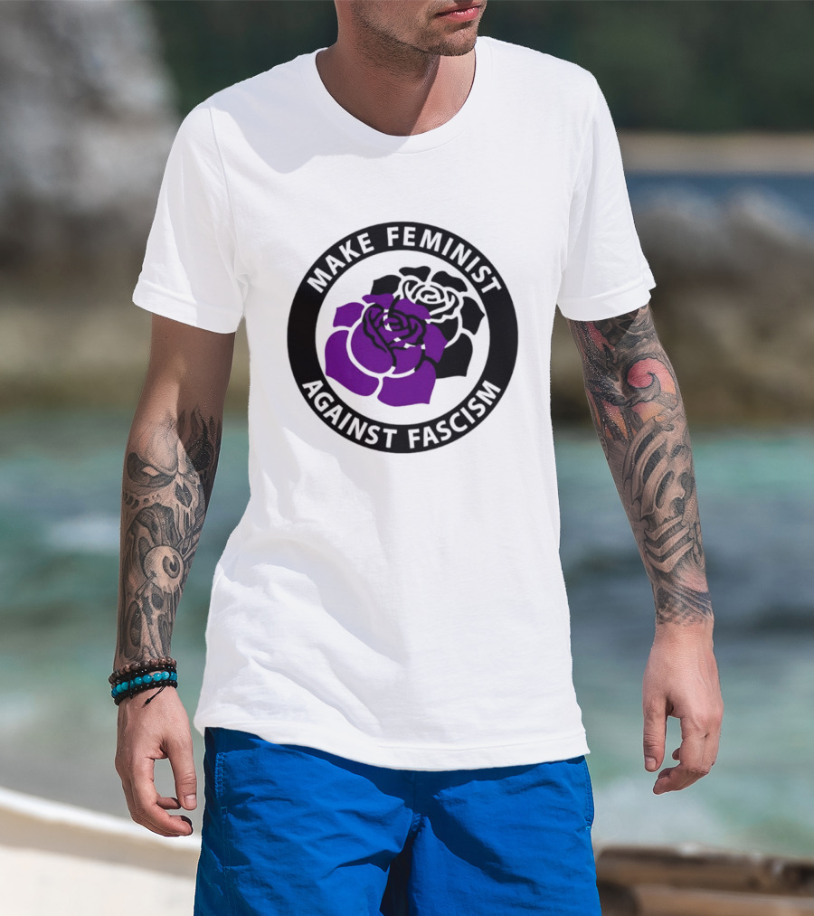 Make Feminist Against Fascism Purple Black Rose T-Shirt