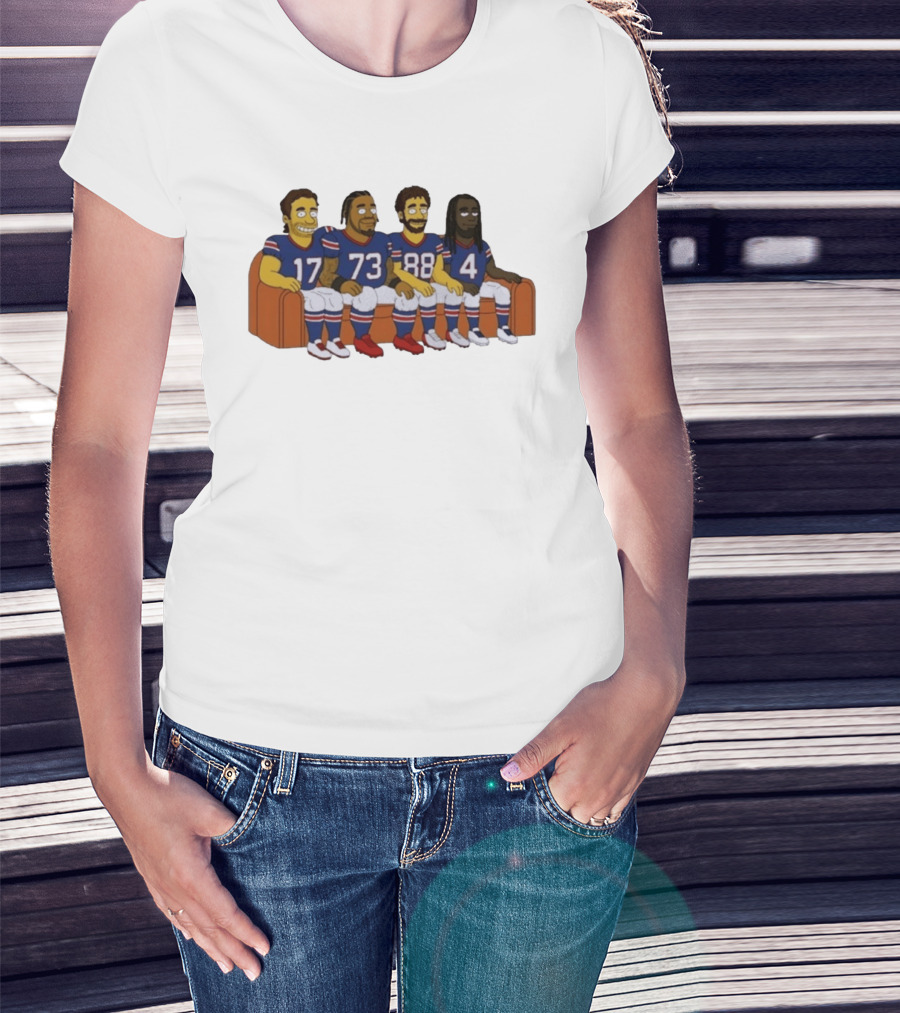 Williams Buffalo Bills Simpsons Styled Characters NFL Jersey Numbers 17 73 88 4 T-Shirt