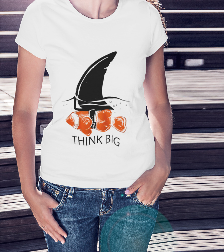 Think Big Goldfish Wearing Shark Fin T-Shirt