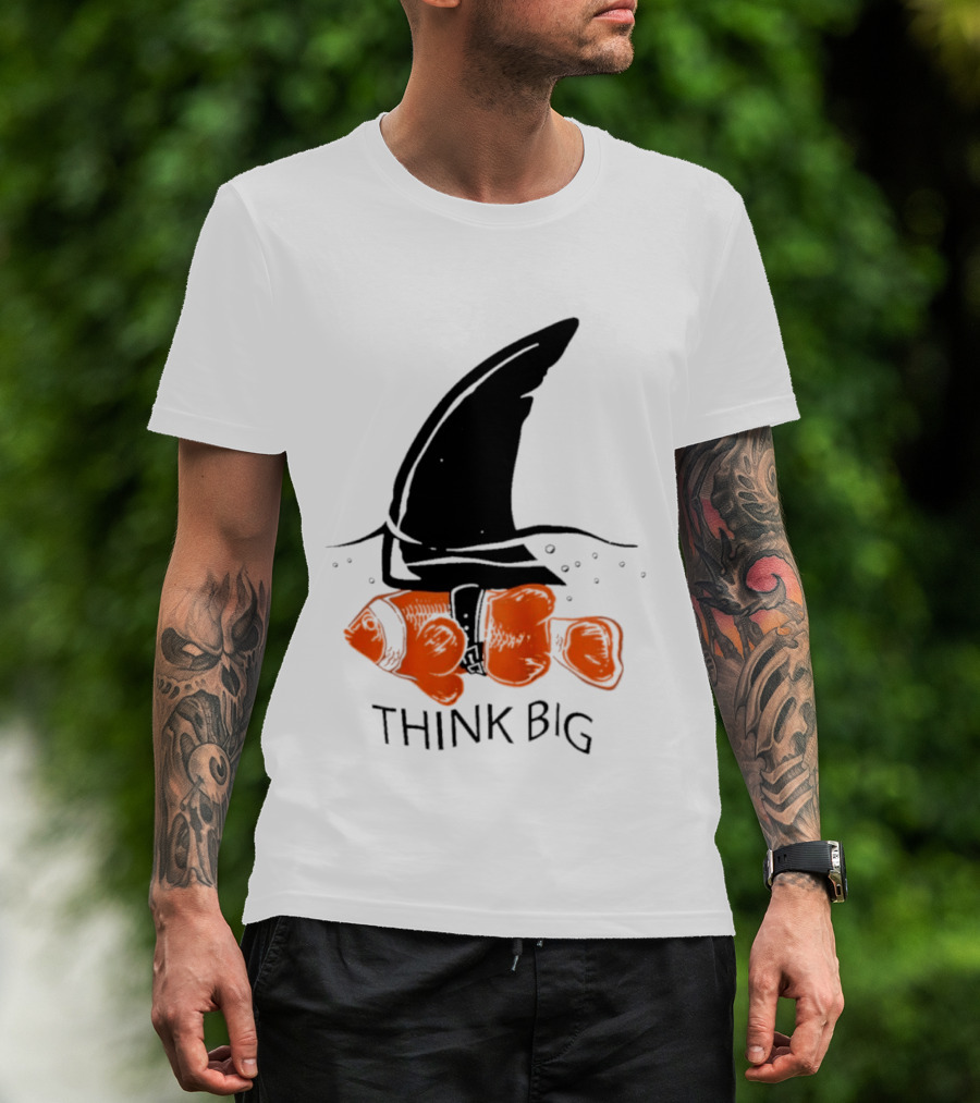 Think Big Goldfish Wearing Shark Fin T-Shirt