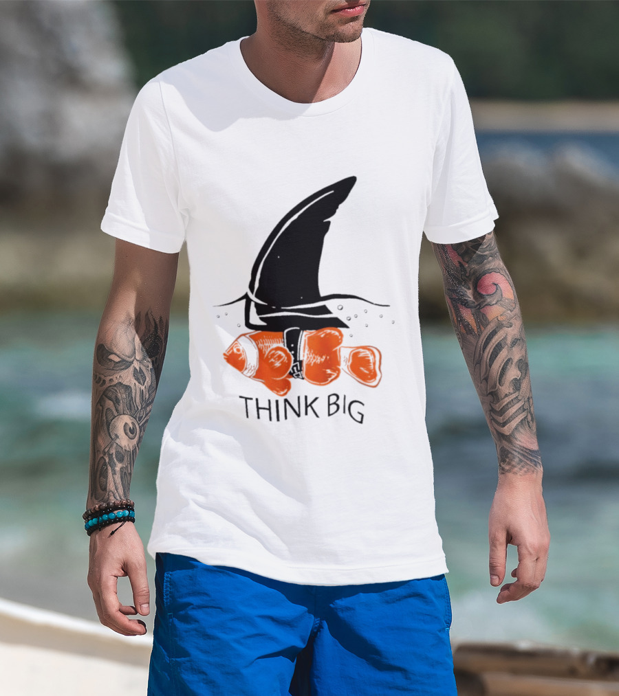 Think Big Goldfish Wearing Shark Fin T-Shirt