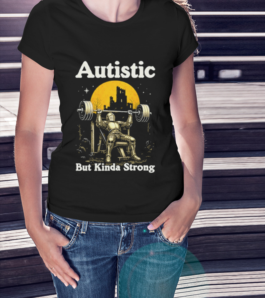 Autistic But Kinda Strong Knight Lifting Weights Autism Awareness Moon T-Shirt