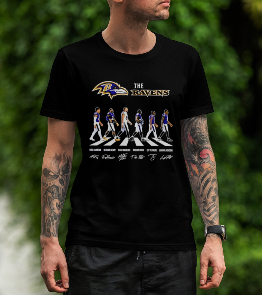 Baltimore Ravens Kyle Hamilton Derrick Henry Mark Andrews Roquan Smith Zay Flowers Lamar Jackson Walk Signatures T-Shirt