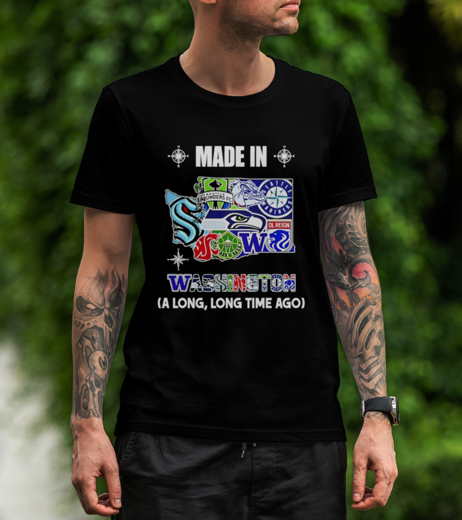 Made In Washington Seattle Mariners Seahawks Kraken Sports Team Map T-Shirt