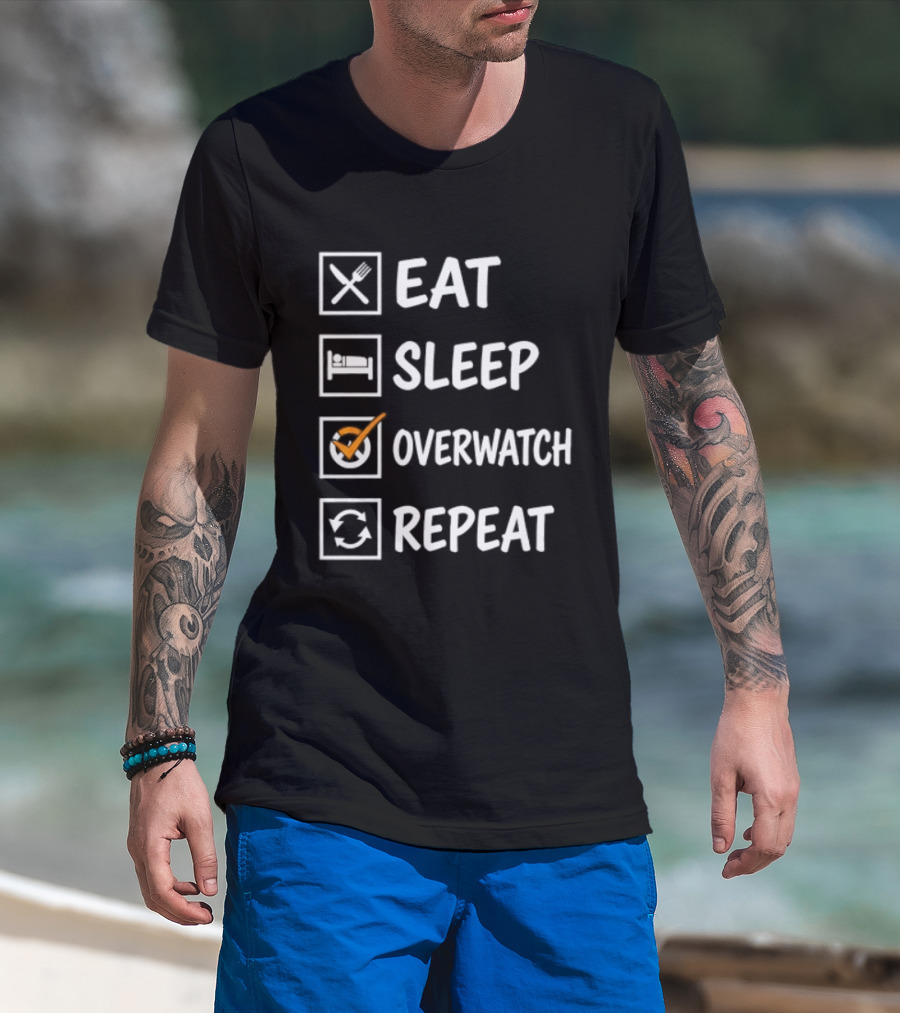 Eat Sleep Over Repeat Gaming Checklist Gamer T-Shirt