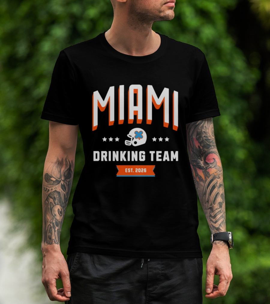 Miami Dolphins Drinking Team Est 2026 Football Helmet Stars T-Shirt