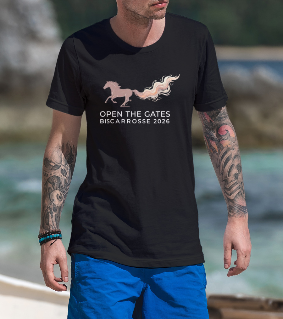 Open The Gates Biscarrosse 2026 Horse With Flowing Tail T-Shirt