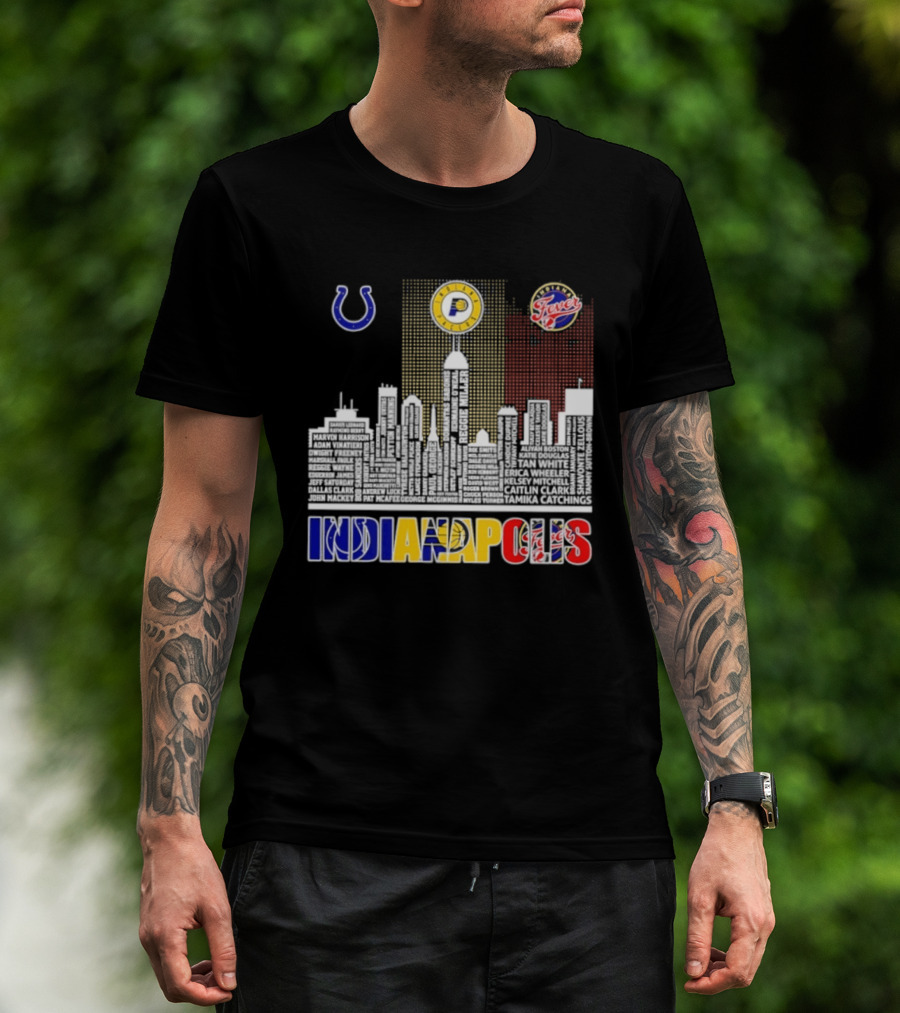 Indianapolis Colts Pacers Fever Skyline Logos And Cityscape T-Shirt