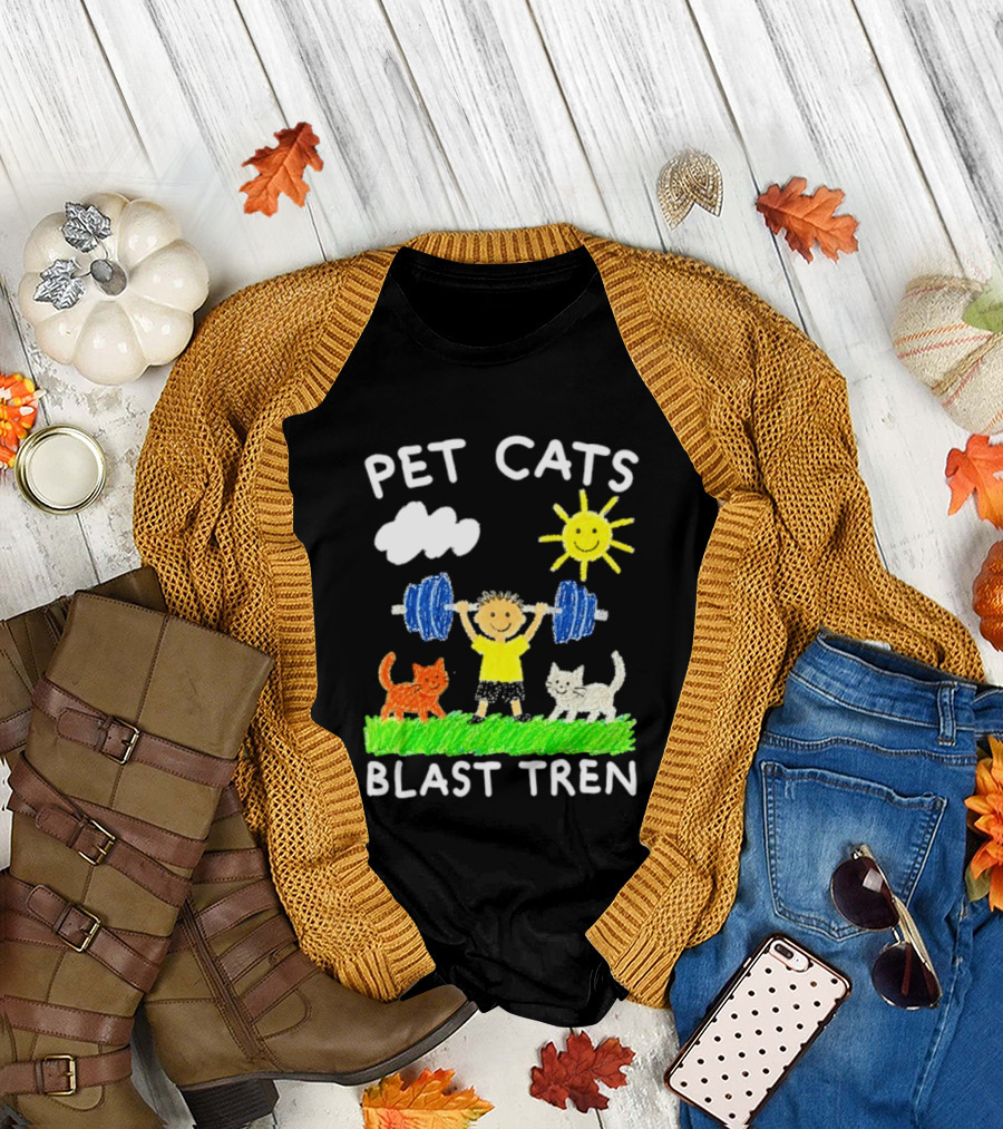Pet Cats Blast Tren Bodybuilding Gym Child with Weights Sun and Clouds T-Shirt