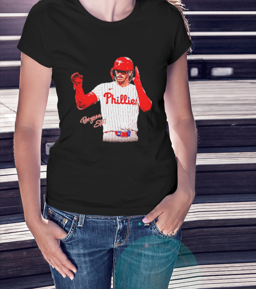 Philadelphia Phillies Bryson Stott Baseball Player Red And White Uniform T-Shirt