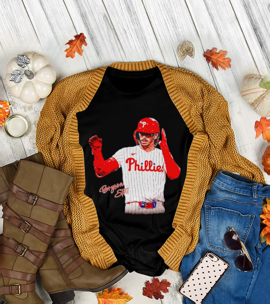 Philadelphia Phillies Bryson Stott Baseball Player Red And White Uniform T-Shirt
