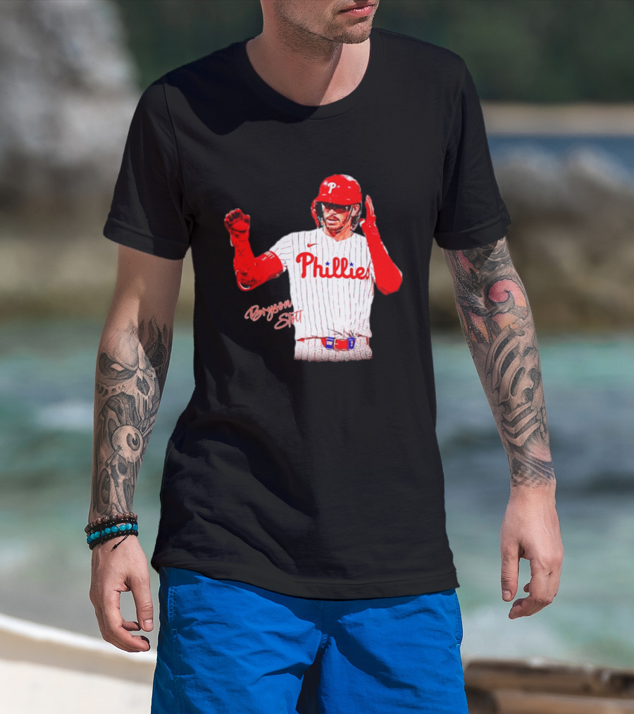 Philadelphia Phillies Bryson Stott Baseball Player Red And White Uniform T-Shirt