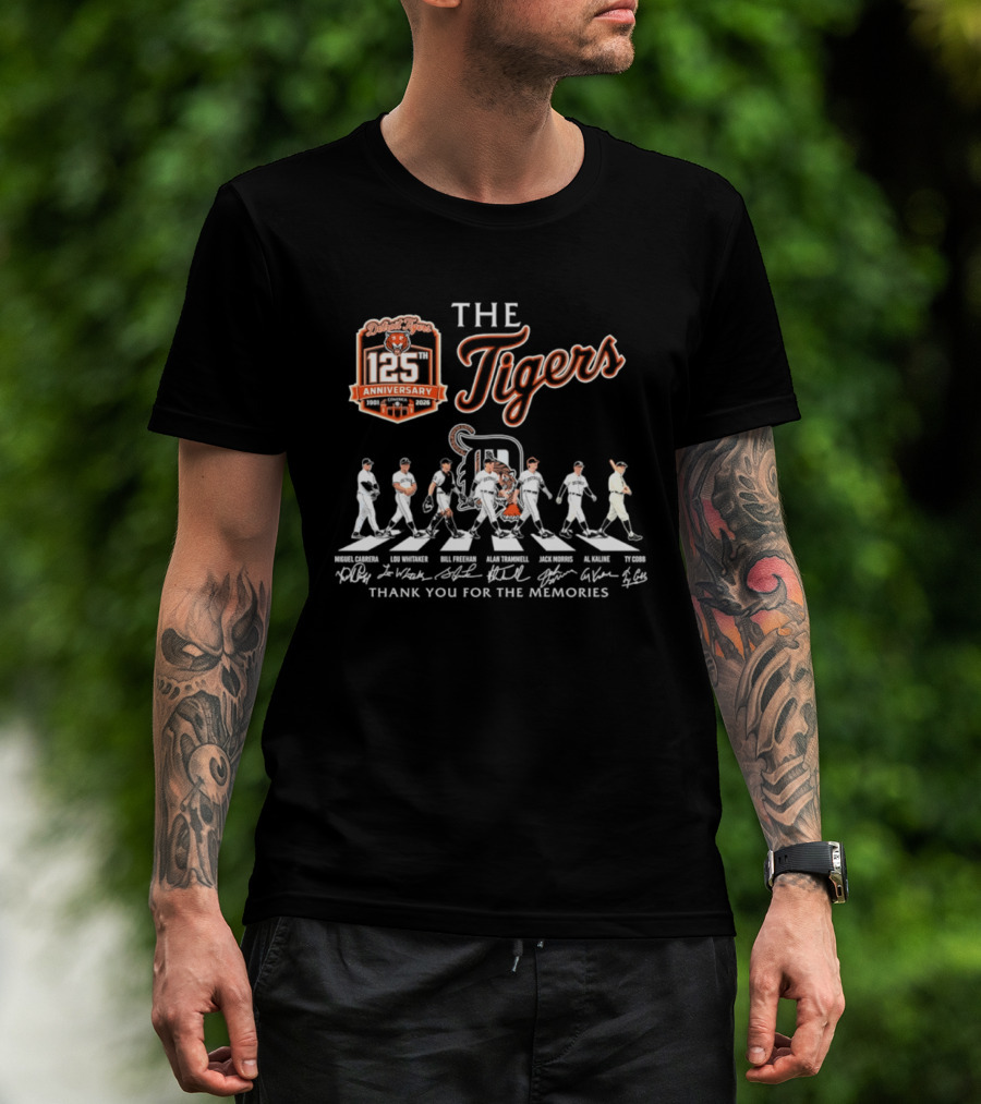 The Detroit Tigers 125th Anniversary Cabrera Whitaker Freehan Trammell Morris Kaline Cobb Thank You For The Memories T-Shirt