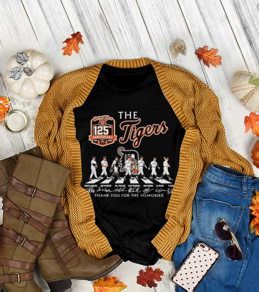 The Detroit Tigers 125th Anniversary Cabrera Whitaker Freehan Trammell Morris Kaline Cobb Thank You For The Memories T-Shirt