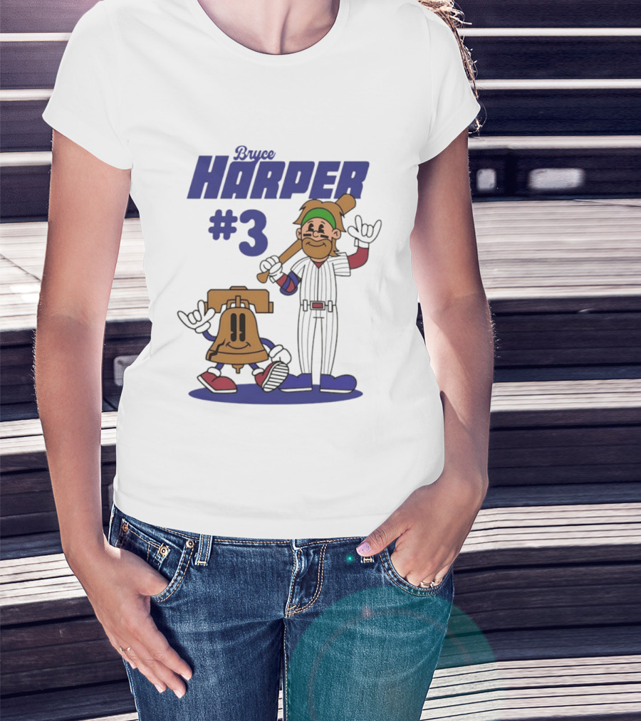 Bryce Harper #3 Philadelphia Phillies MLB Liberty Bell Animated Players T-Shirt
