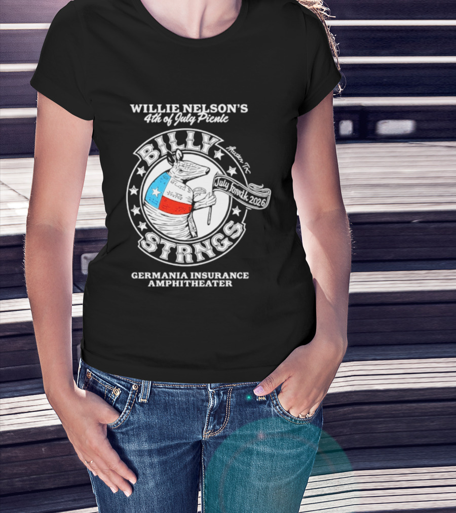 Willie Nelson's 4th Of July Picnic Billy Strings Germania Insurance Amphitheater Texas Flag Guitar T-Shirt