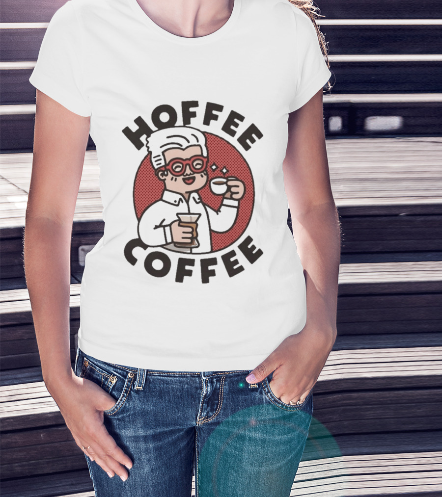Hoffee Coffee Red Glasses Character Holding Espresso And Drink T-Shirt
