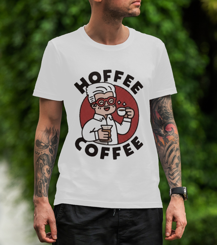 Hoffee Coffee Red Glasses Character Holding Espresso And Drink T-Shirt