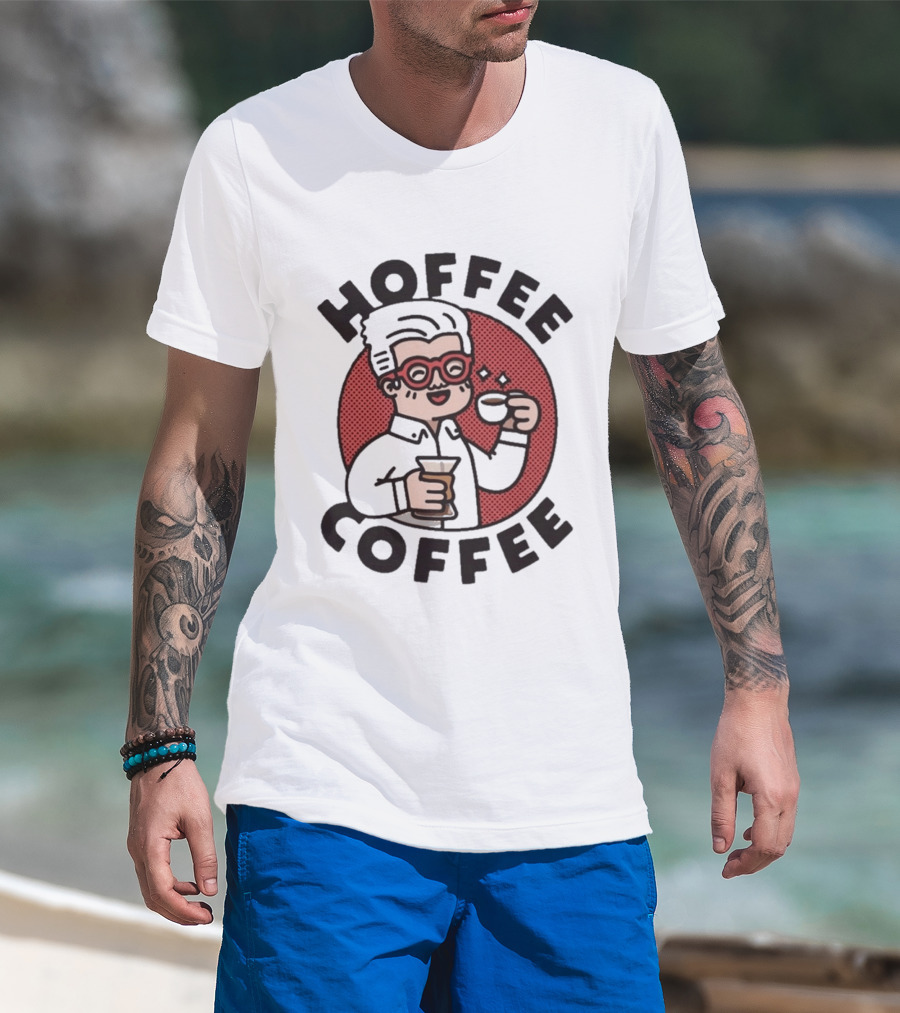 Hoffee Coffee Red Glasses Character Holding Espresso And Drink T-Shirt