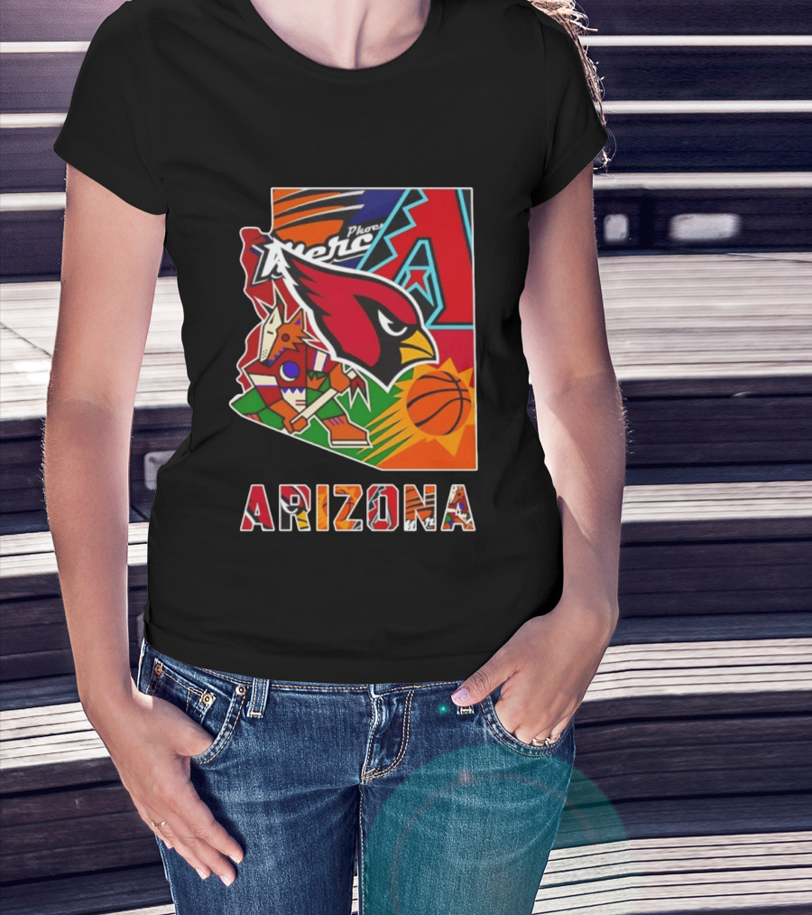 Arizona Cardinals Diamondbacks Suns Mercury Coyotes Sports Teams Map 2026 T-Shirt