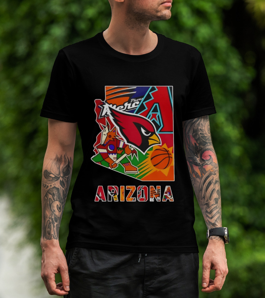 Arizona Cardinals Diamondbacks Suns Mercury Coyotes Sports Teams Map 2026 T-Shirt
