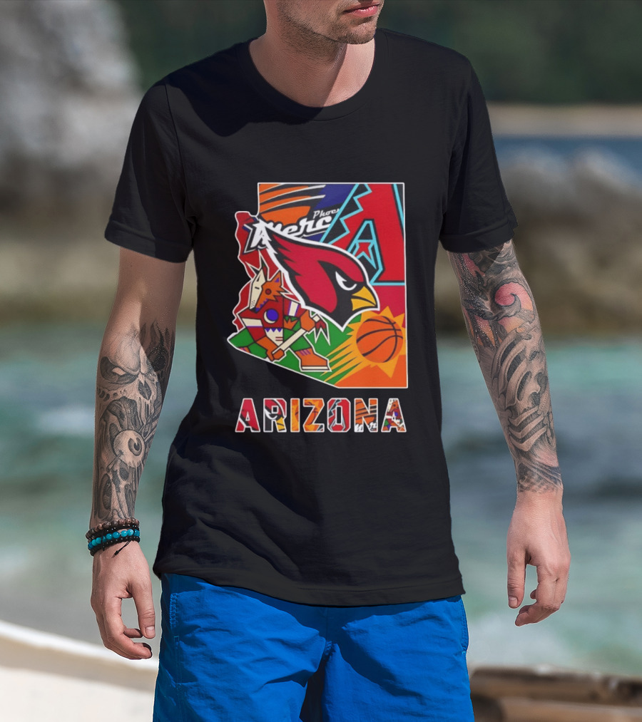 Arizona Cardinals Diamondbacks Suns Mercury Coyotes Sports Teams Map 2026 T-Shirt