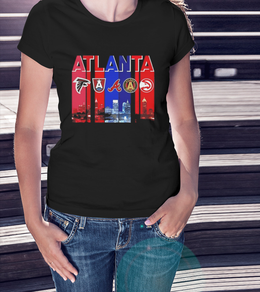 Atlanta Falcons Hawks Braves United FC Skyline City Sports Logos T-Shirt
