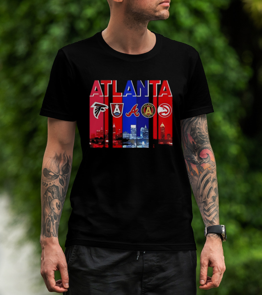 Atlanta Falcons Hawks Braves United FC Skyline City Sports Logos T-Shirt