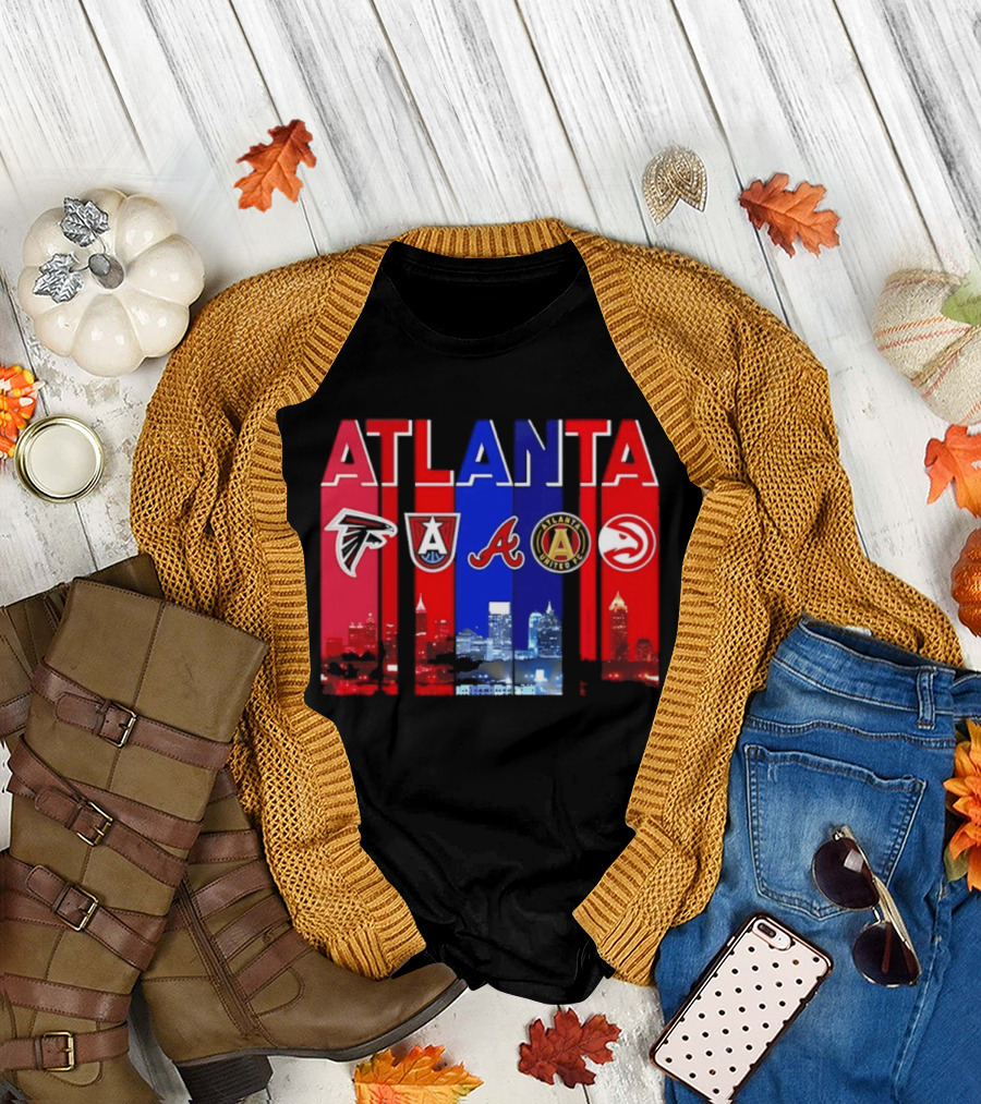 Atlanta Falcons Hawks Braves United FC Skyline City Sports Logos T-Shirt