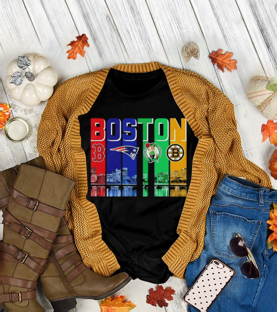 Boston Red Sox Patriots Celtics Bruins Skyline T-Shirt