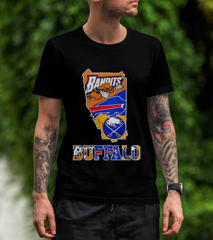 Buffalo Bandits Bills Sabres New York Sports Team Map Collage T-Shirt