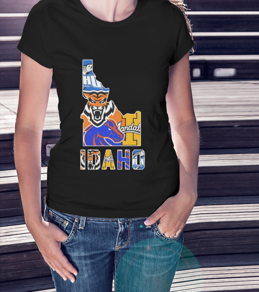 Idaho State Bengals Boise State Broncos Vandals Map Collage 2026 T-Shirt