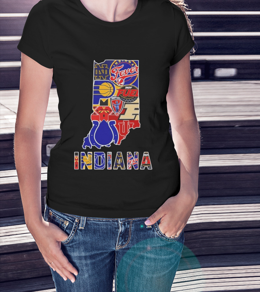 Indiana Basketball Colts Notre Dame Fever Indy Fuel Map Collage 2026 T-Shirt