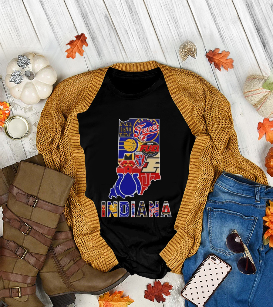 Indiana Basketball Colts Notre Dame Fever Indy Fuel Map Collage 2026 T-Shirt
