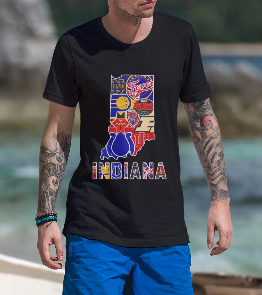 Indiana Basketball Colts Notre Dame Fever Indy Fuel Map Collage 2026 T-Shirt